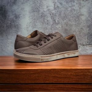 Brothers United Mens Brown Washed Nappa Leather Brushed Perf Sneaker Size 9.5